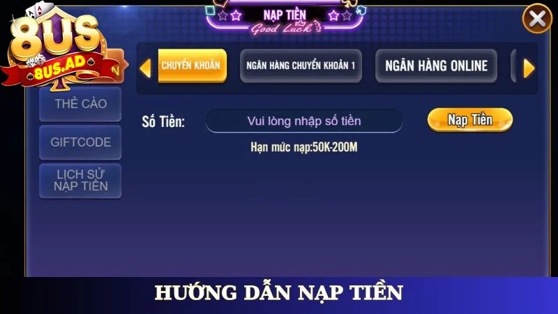 Hướng dẫn nạp tiền